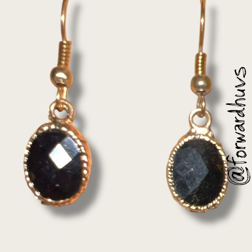 Bundle Sale 3 for $15 | Black Oval Stone Dangle Earrings – Faceted Finish